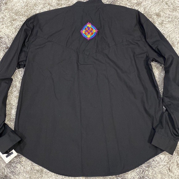 NWT Vintage KZK western vibe black shirt with embroidery long sleeve SZ L - Picture 8 of 9